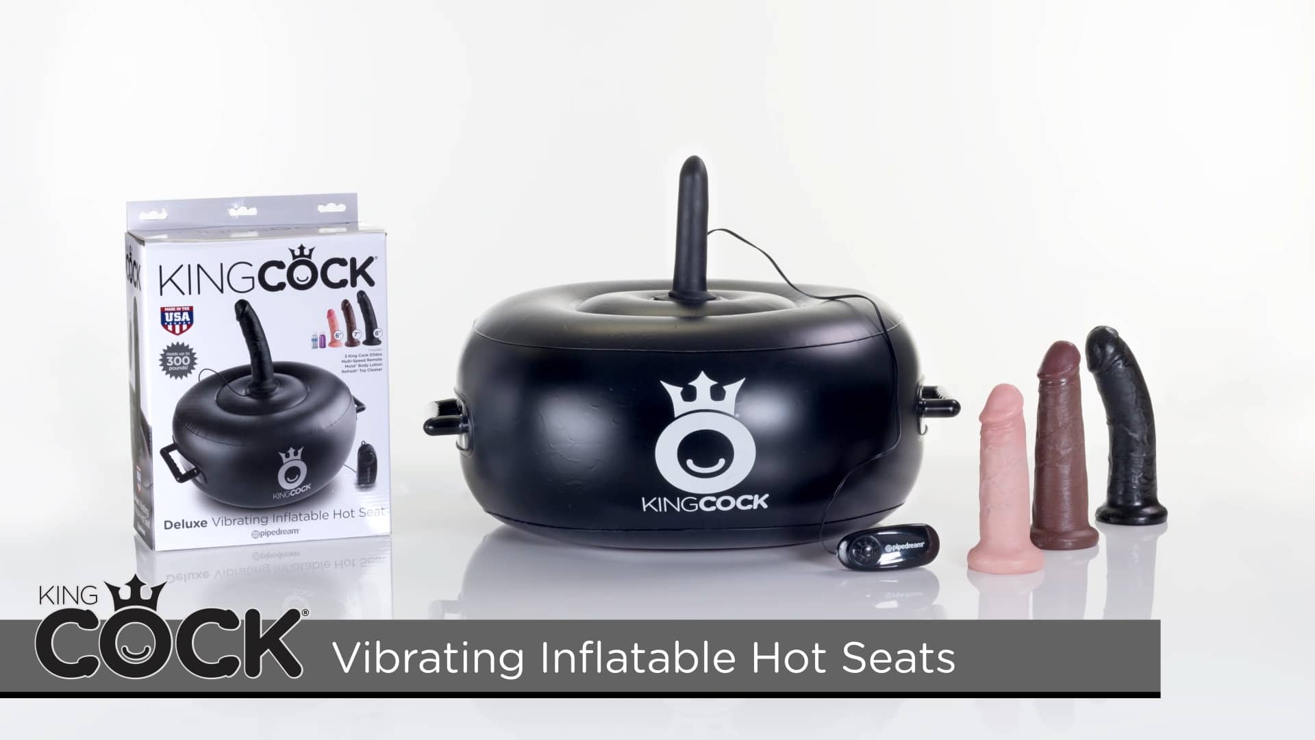 King Cocks Vibrator with Inflatable Hot Seat and double King Cock Attachments
